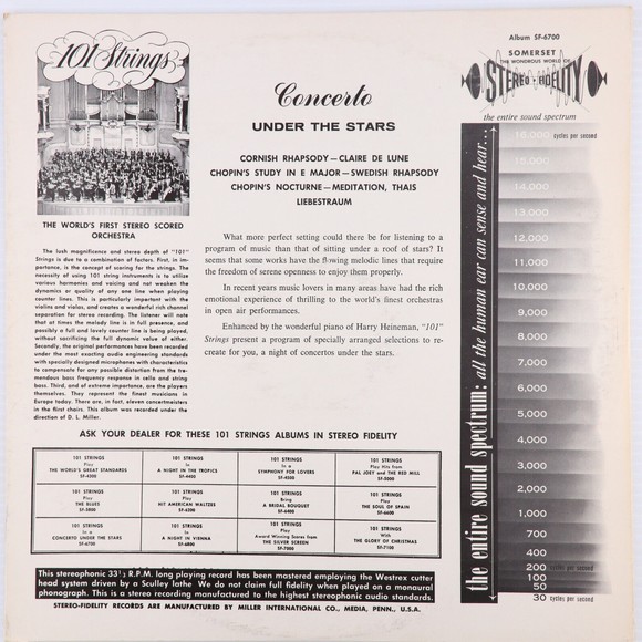 101 Strings, Concerto Under The Stars 1958 Stereo Vinyl Record Somerset SF-6700 - Picture 2 of 16